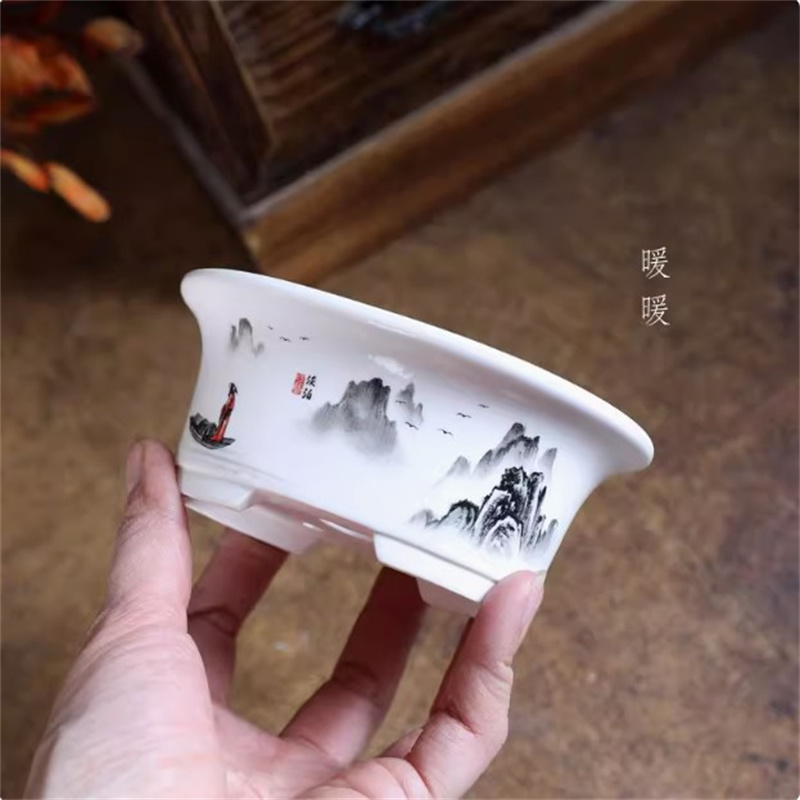 Pote de bonsai oval branco de  - Plant Desk Mini avaliação e preço